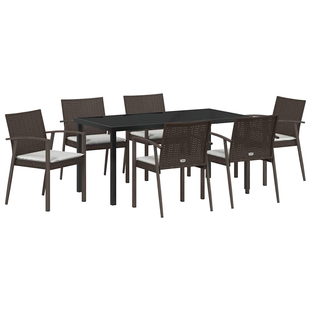 Set da Pranzo per Giardino 7 pcs Marrone Poly Rattan - homemem39