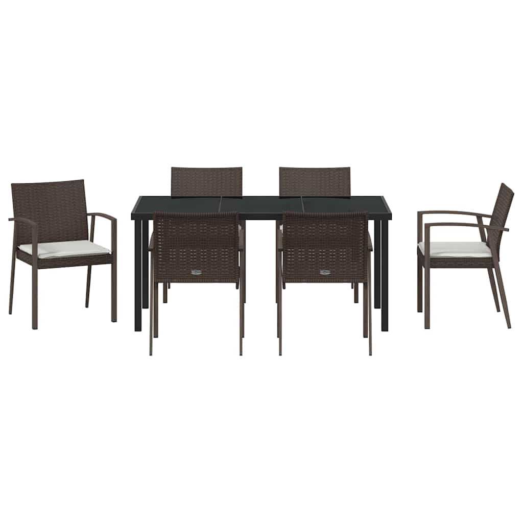 Set da Pranzo per Giardino 7 pcs Marrone Poly Rattan - homemem39