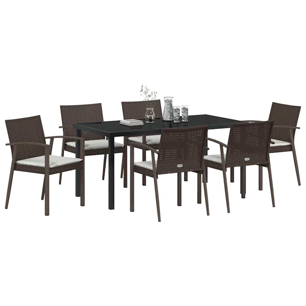 Set da Pranzo per Giardino 7 pcs Marrone Poly Rattan - homemem39