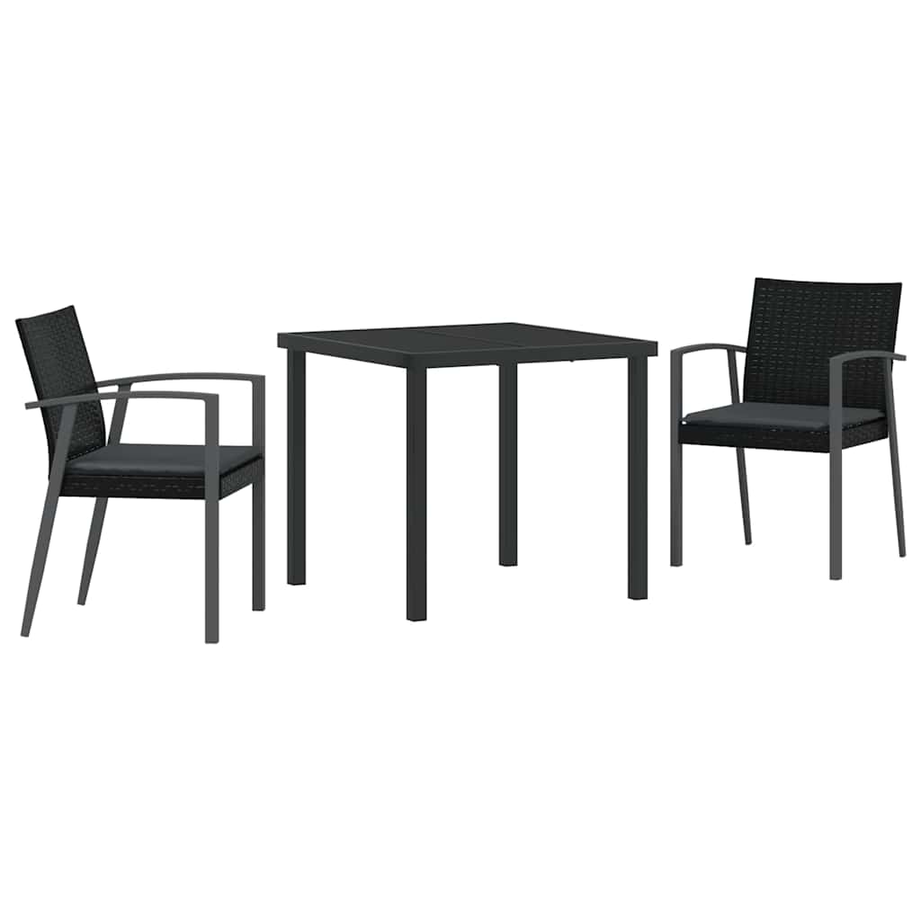 Set da Pranzo per Giardino 3 pcs Nero Poly Rattan - homemem39