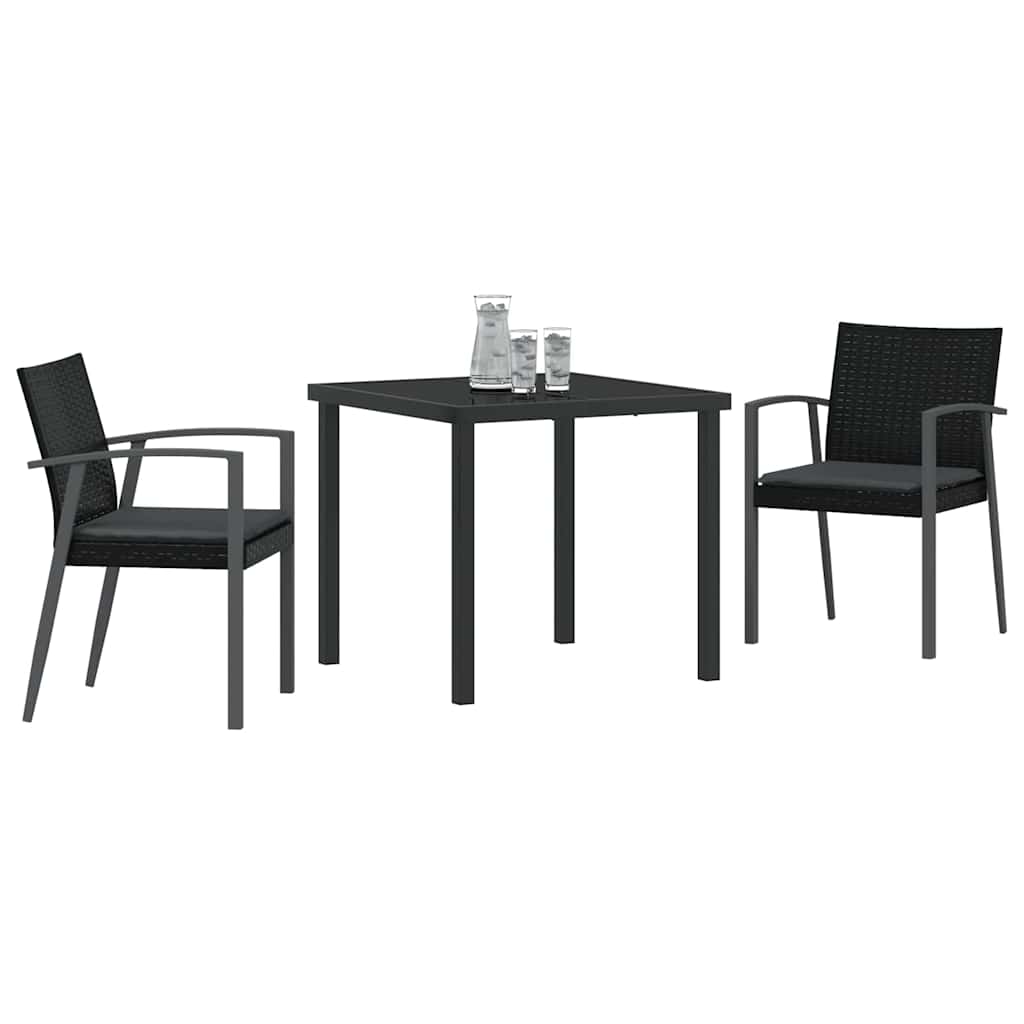 Set da Pranzo per Giardino 3 pcs Nero Poly Rattan - homemem39