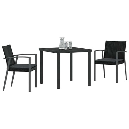 Set da Pranzo per Giardino 3 pcs Nero Poly Rattan - homemem39