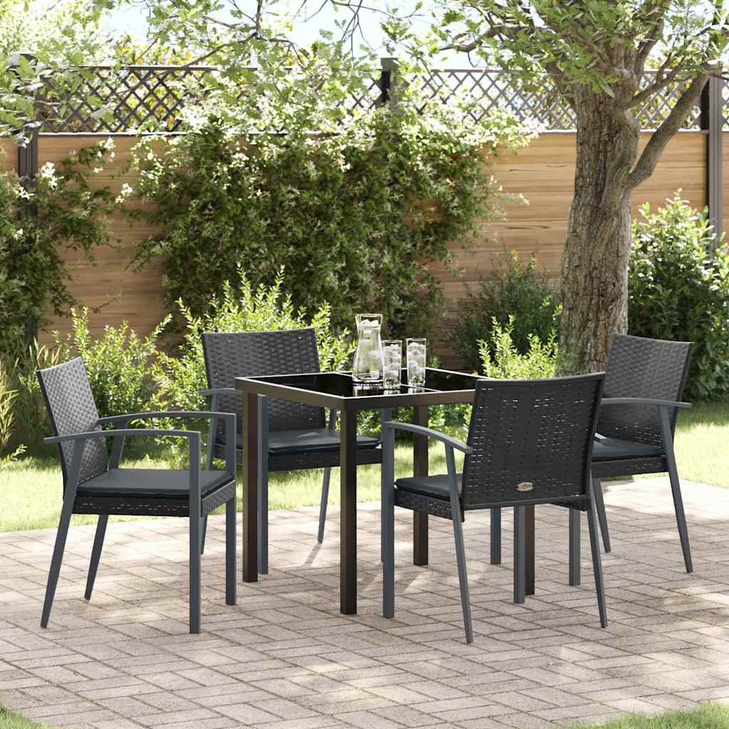 Set da Pranzo per Giardino 5 pcs Nero Poly Rattan - homemem39