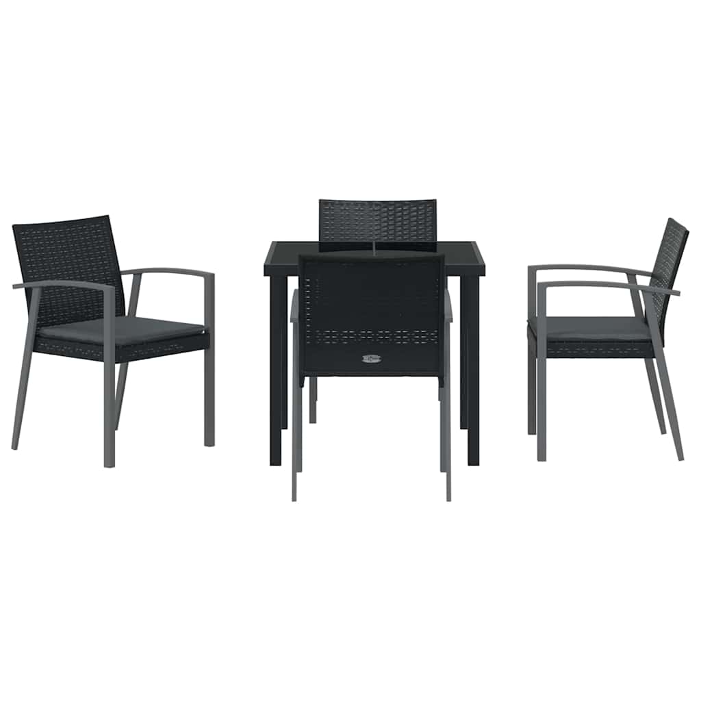 Set da Pranzo per Giardino 5 pcs Nero Poly Rattan - homemem39