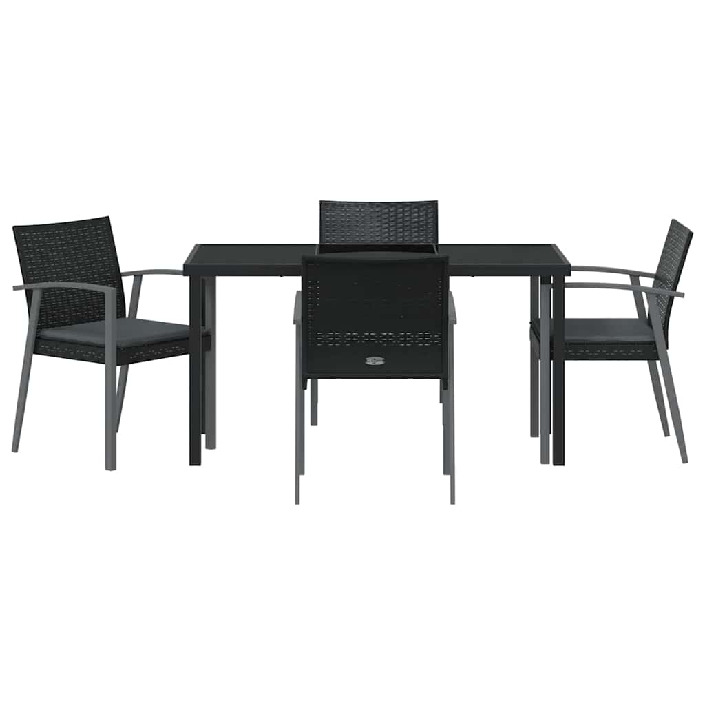 Set da Pranzo per Giardino 5 pcs Nero Poly Rattan - homemem39