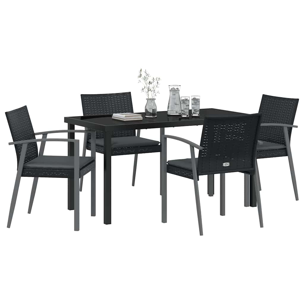 Set da Pranzo per Giardino 5 pcs Nero Poly Rattan - homemem39