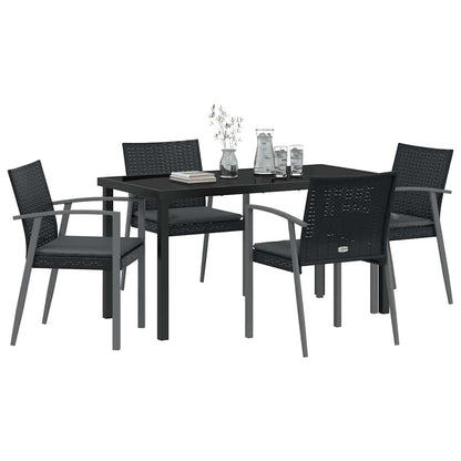 Set da Pranzo per Giardino 5 pcs Nero Poly Rattan - homemem39