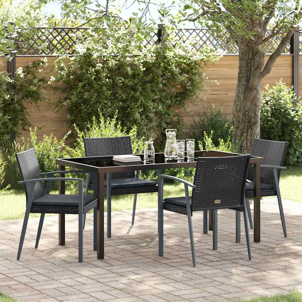 Set da Pranzo per Giardino 5 pcs Nero Poly Rattan - homemem39