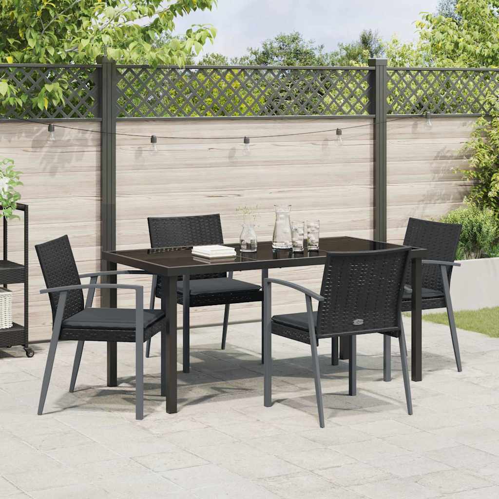 Set da Pranzo per Giardino 5 pcs Nero Poly Rattan - homemem39