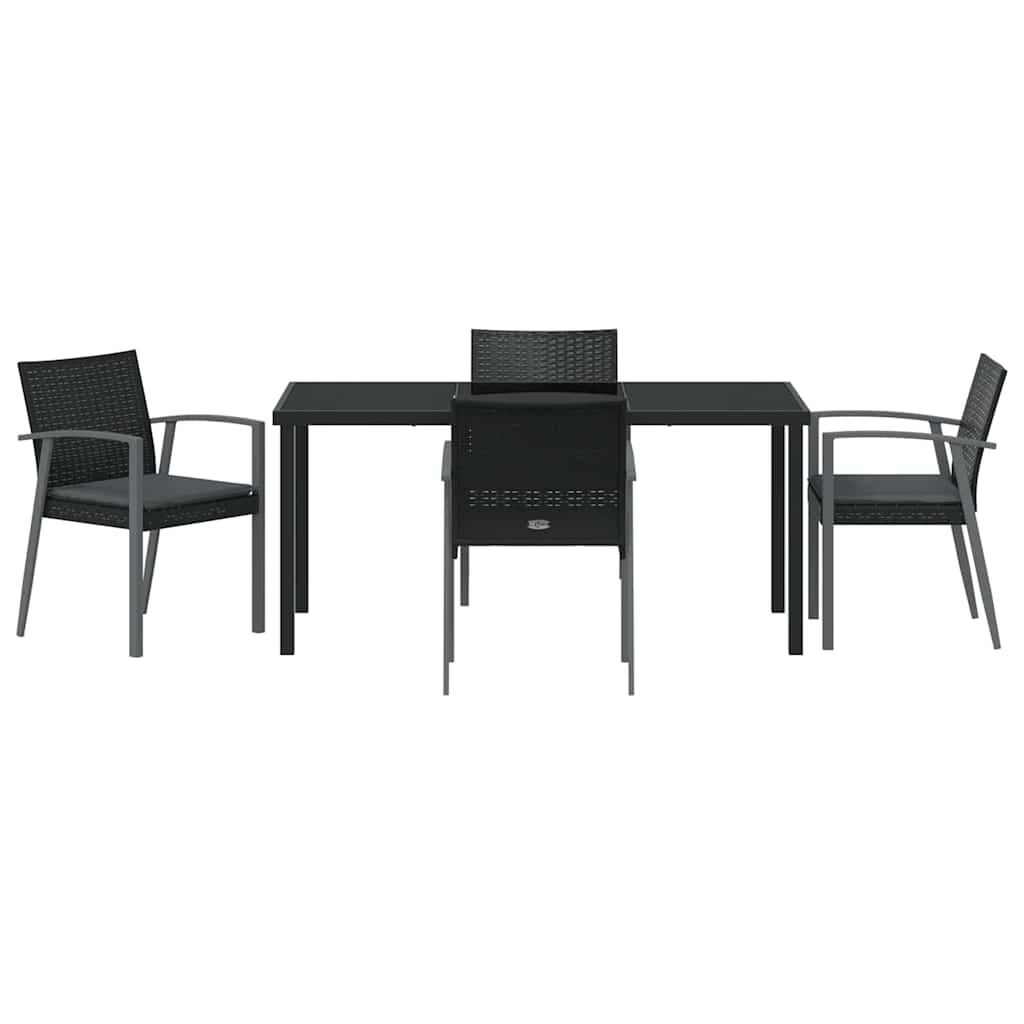 Set da Pranzo per Giardino 5 pcs Nero Poly Rattan - homemem39