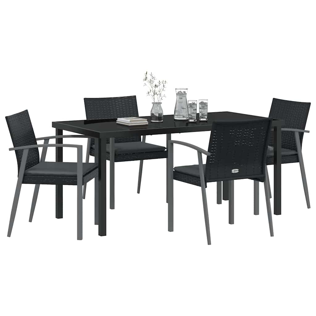 Set da Pranzo per Giardino 5 pcs Nero Poly Rattan - homemem39