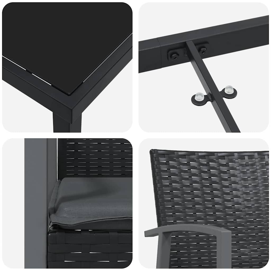 Set da Pranzo per Giardino 7 pcs Nero Poly Rattan - homemem39