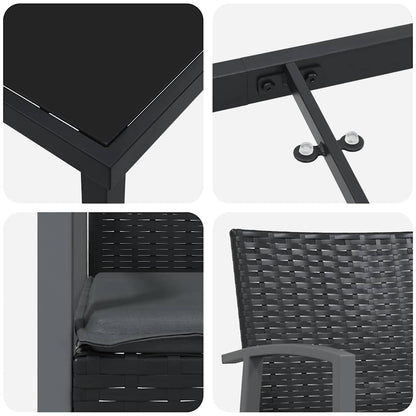 Set da Pranzo per Giardino 7 pcs Nero Poly Rattan - homemem39