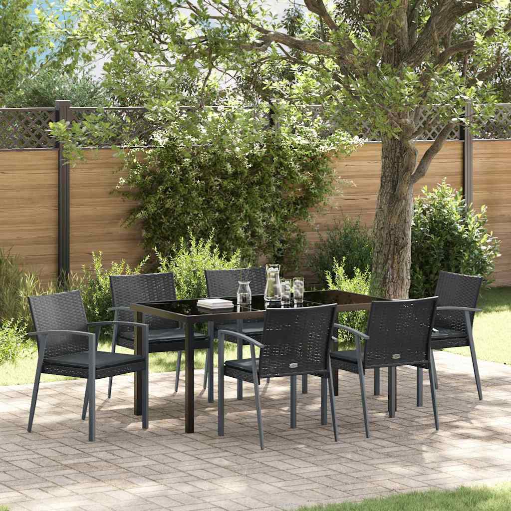 Set da Pranzo per Giardino 7 pcs Nero Poly Rattan - homemem39