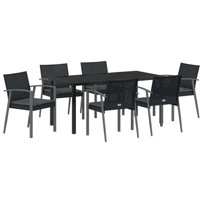 Set da Pranzo per Giardino 7 pcs Nero Poly Rattan - homemem39