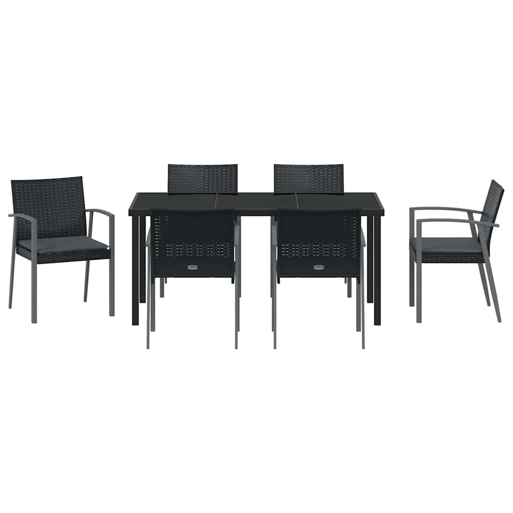 Set da Pranzo per Giardino 7 pcs Nero Poly Rattan - homemem39