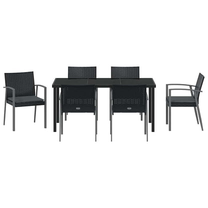 Set da Pranzo per Giardino 7 pcs Nero Poly Rattan - homemem39