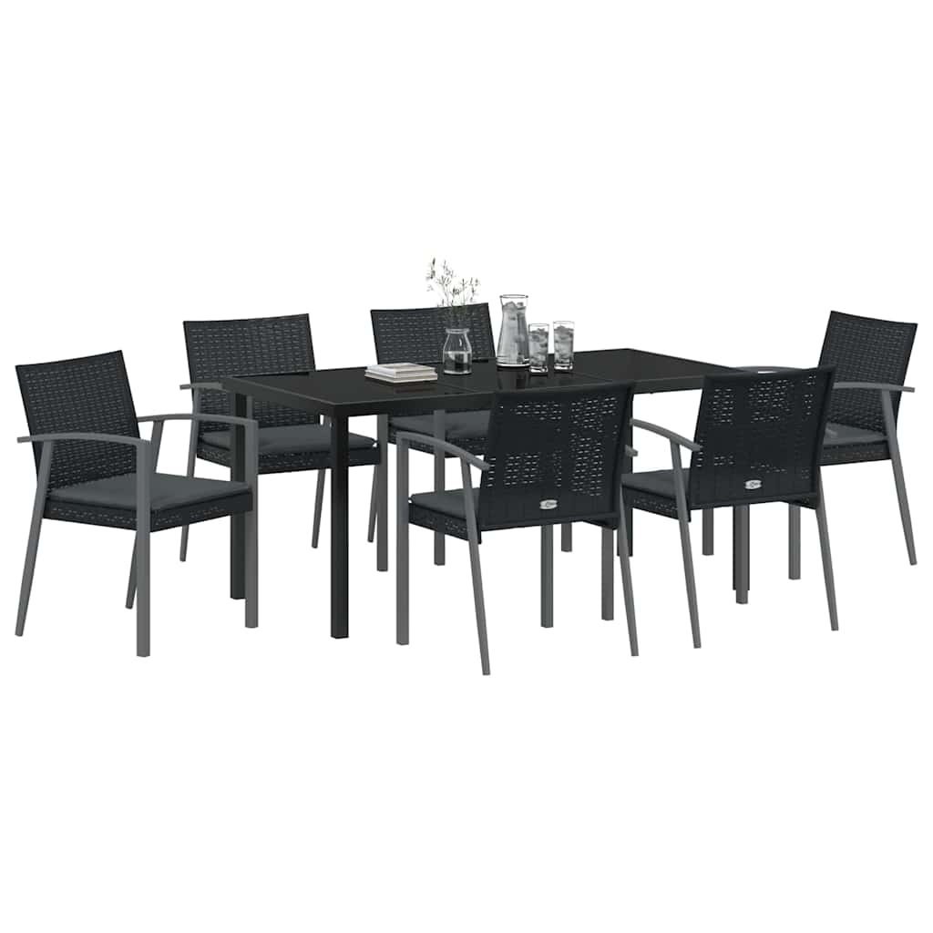 Set da Pranzo per Giardino 7 pcs Nero Poly Rattan - homemem39