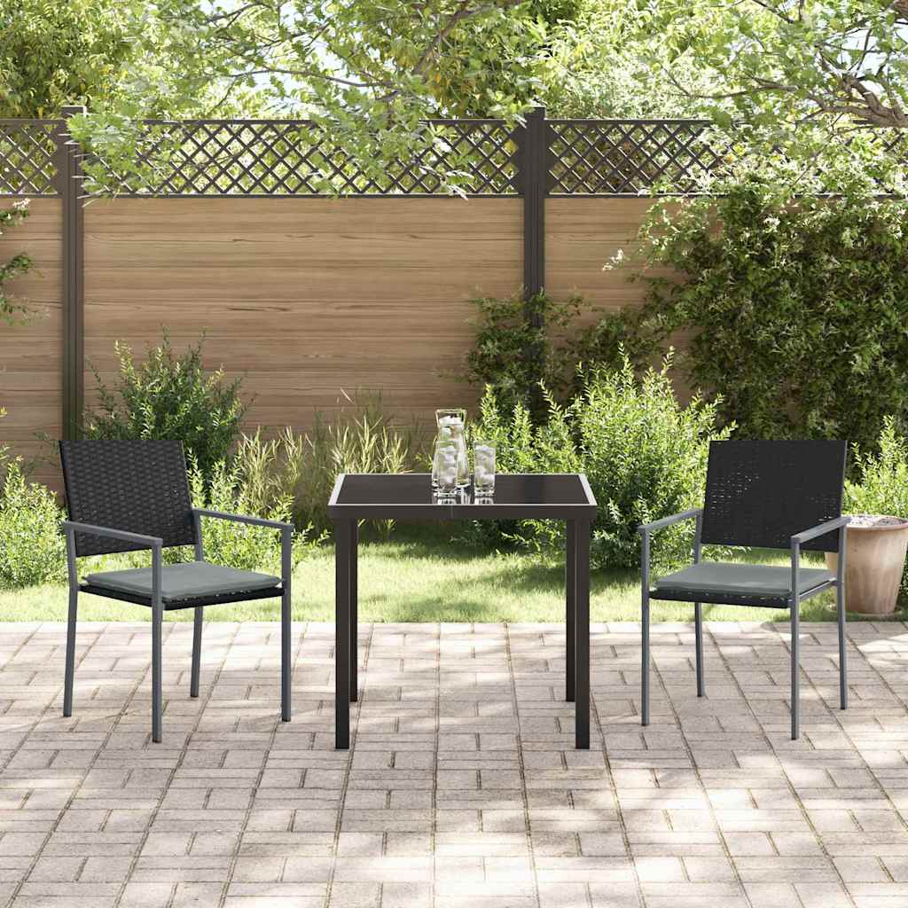 Set da Pranzo per Giardino 3 pcs Nero Poly Rattan - homemem39