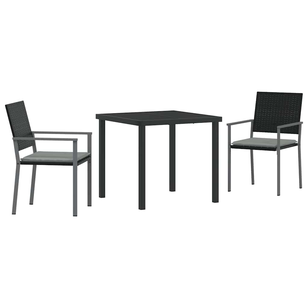 Set da Pranzo per Giardino 3 pcs Nero Poly Rattan - homemem39