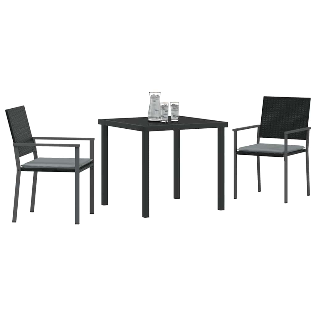 Set da Pranzo per Giardino 3 pcs Nero Poly Rattan - homemem39