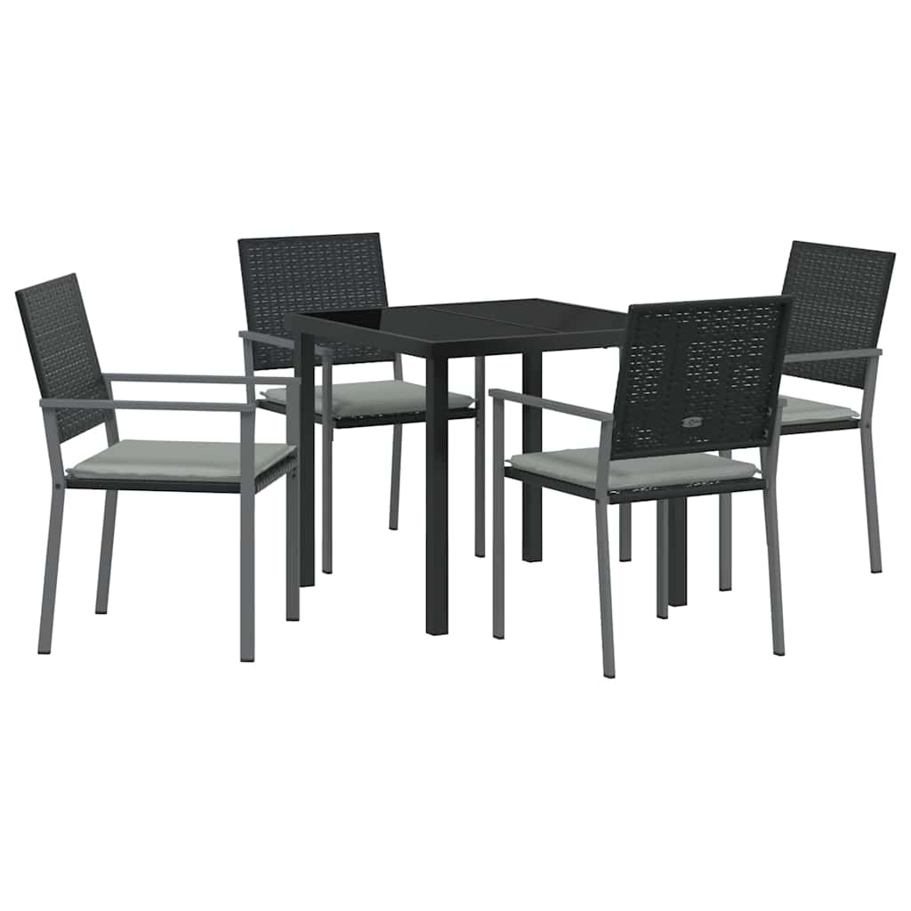 Set da Pranzo per Giardino 5 pcs Nero Poly Rattan - homemem39