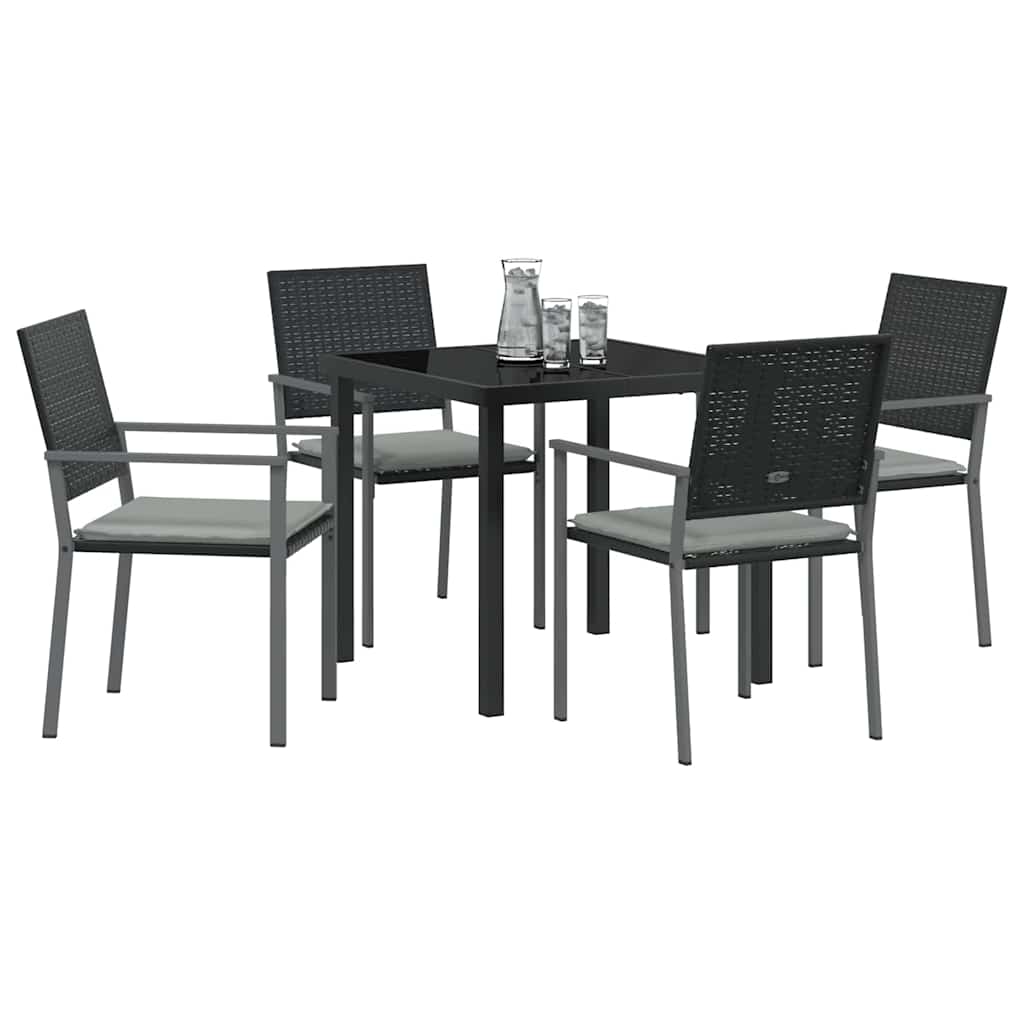 Set da Pranzo per Giardino 5 pcs Nero Poly Rattan - homemem39