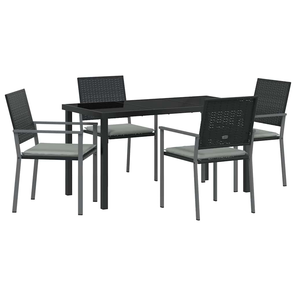 Set da Pranzo per Giardino 5 pcs Nero Poly Rattan - homemem39