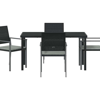 Set da Pranzo per Giardino 5 pcs Nero Poly Rattan - homemem39