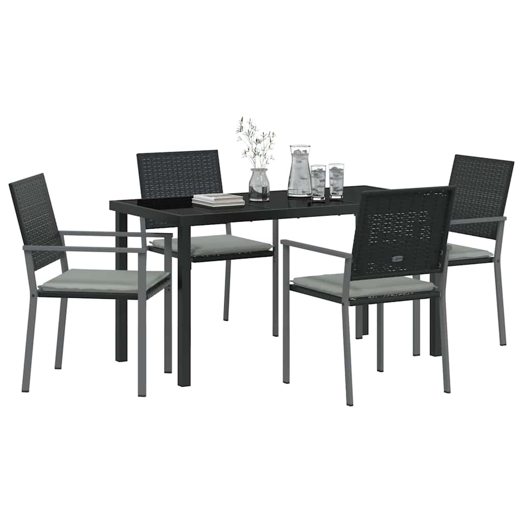 Set da Pranzo per Giardino 5 pcs Nero Poly Rattan - homemem39
