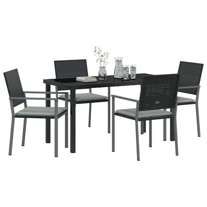Set da Pranzo per Giardino 5 pcs Nero Poly Rattan - homemem39