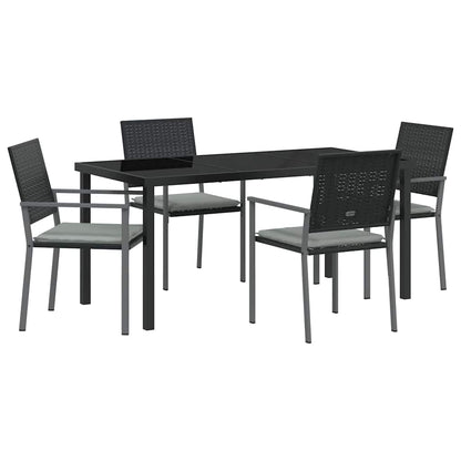 Set da Pranzo per Giardino 5 pcs Nero Poly Rattan - homemem39
