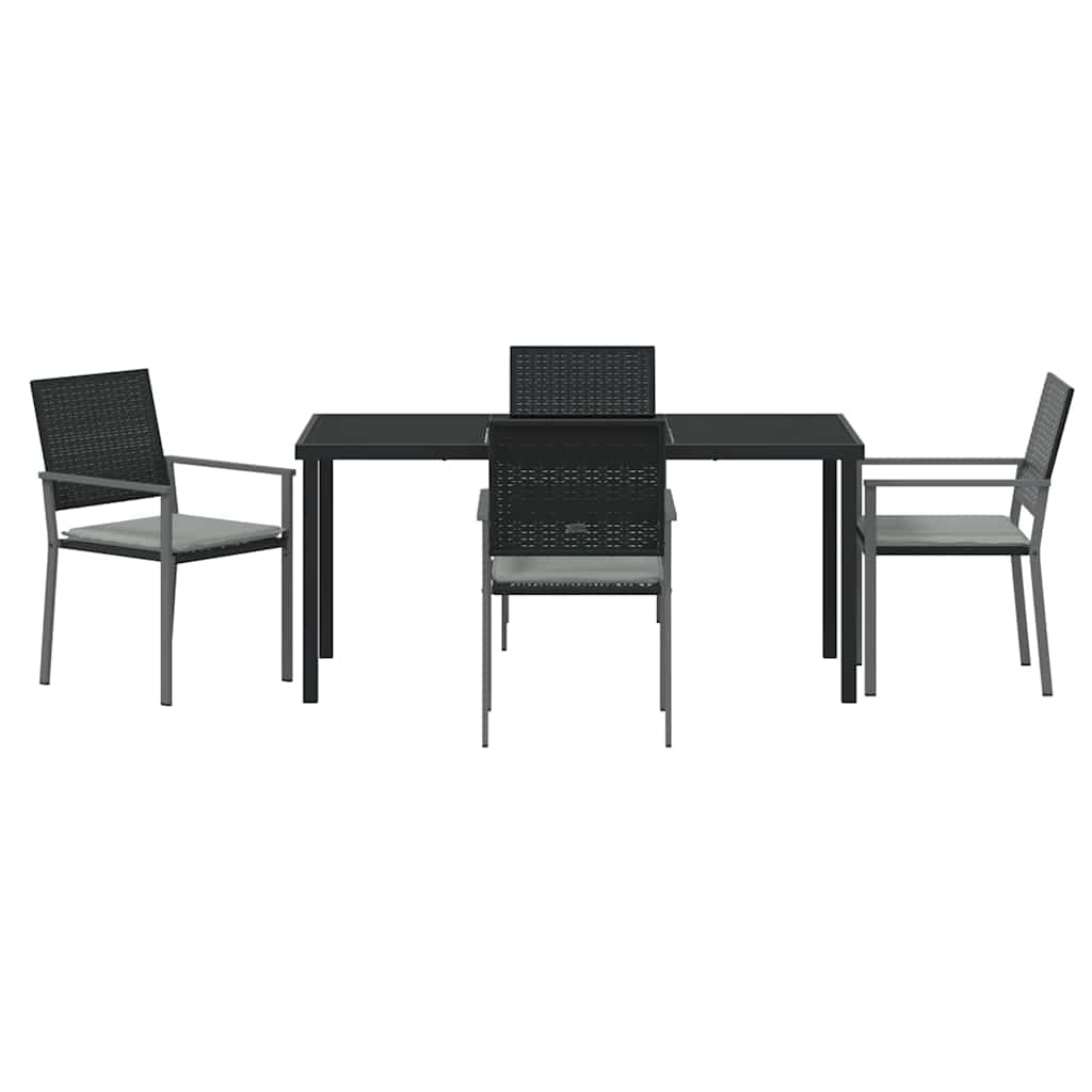 Set da Pranzo per Giardino 5 pcs Nero Poly Rattan - homemem39