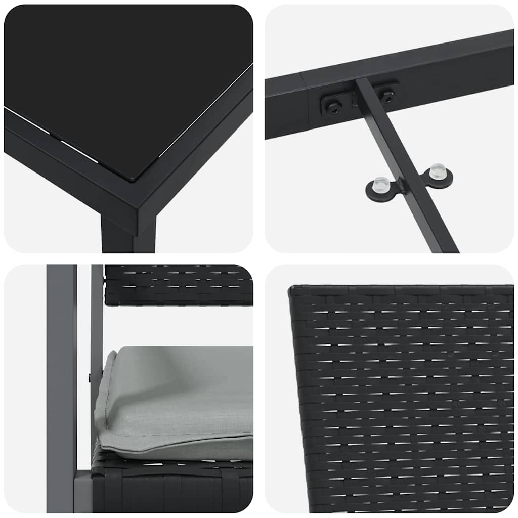 Set da Pranzo per Giardino 7 pcs Nero Poly Rattan - homemem39