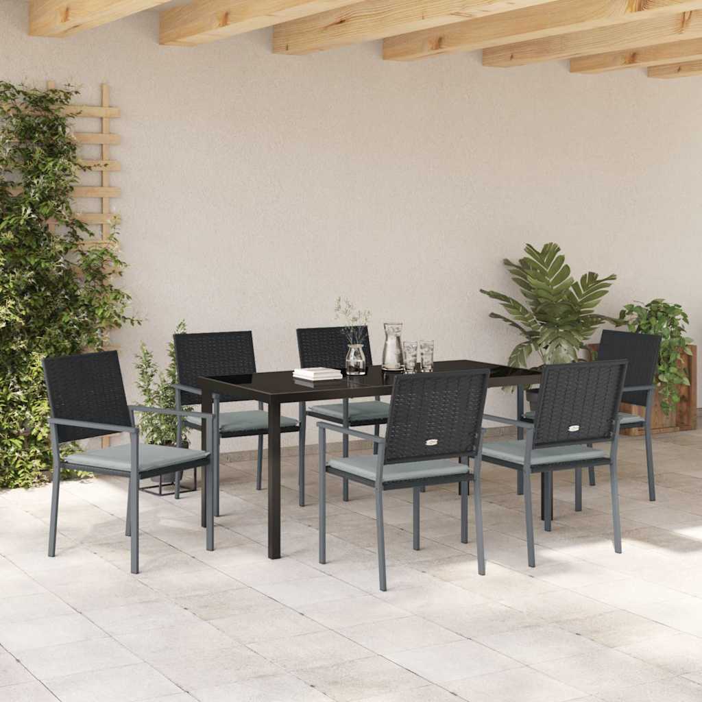 Set da Pranzo per Giardino 7 pcs Nero Poly Rattan - homemem39