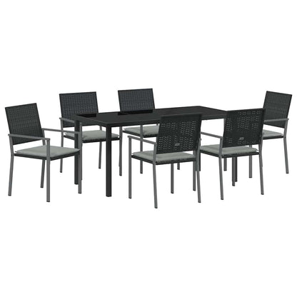 Set da Pranzo per Giardino 7 pcs Nero Poly Rattan - homemem39