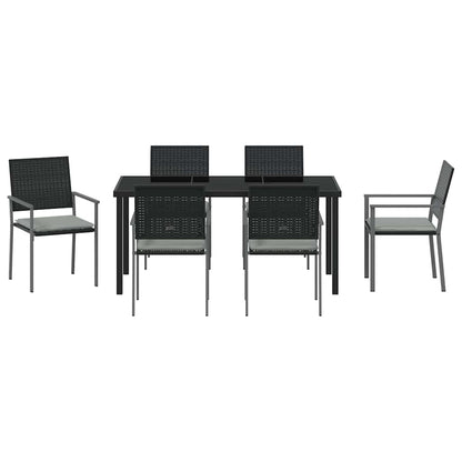 Set da Pranzo per Giardino 7 pcs Nero Poly Rattan - homemem39