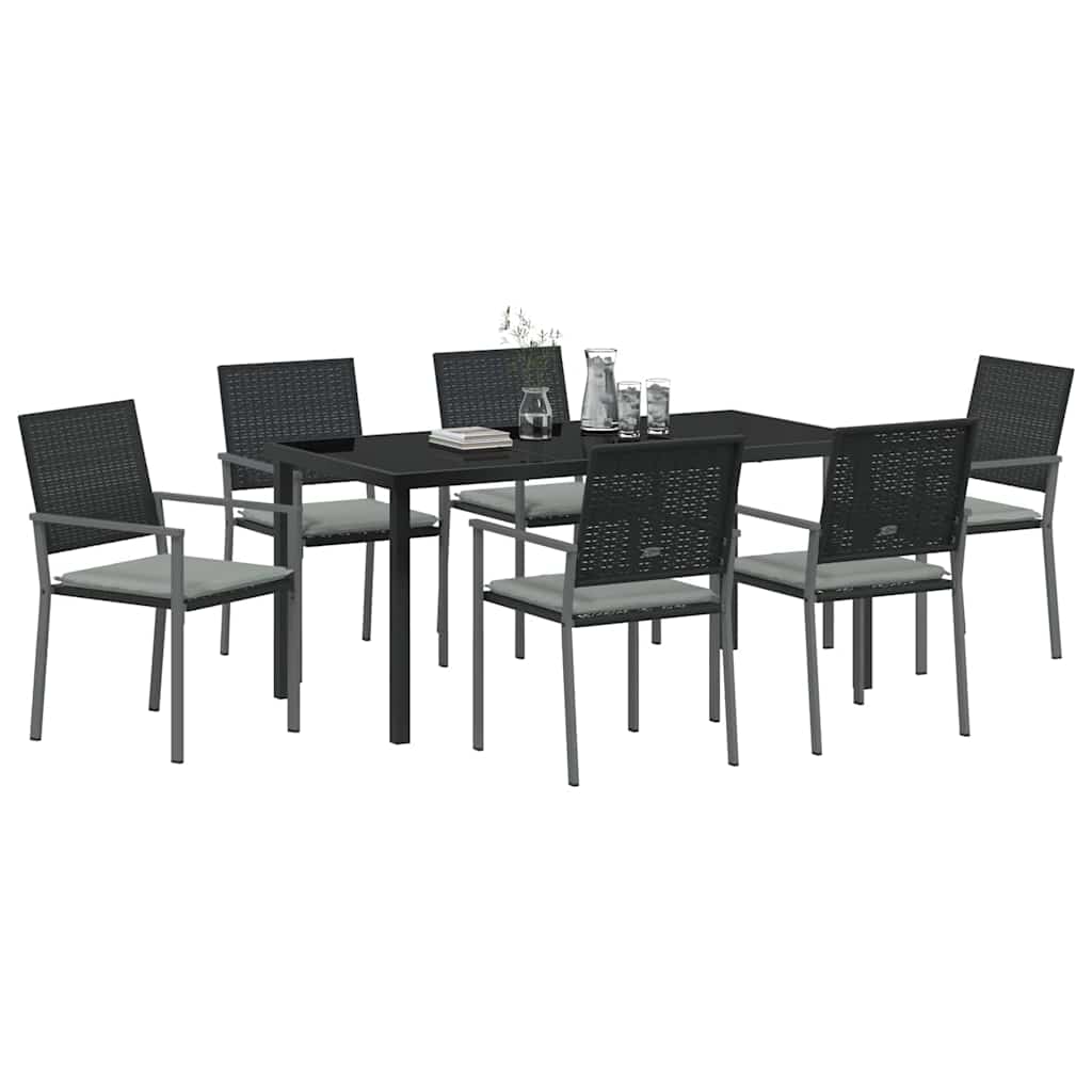Set da Pranzo per Giardino 7 pcs Nero Poly Rattan - homemem39