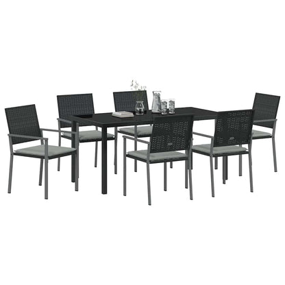 Set da Pranzo per Giardino 7 pcs Nero Poly Rattan - homemem39