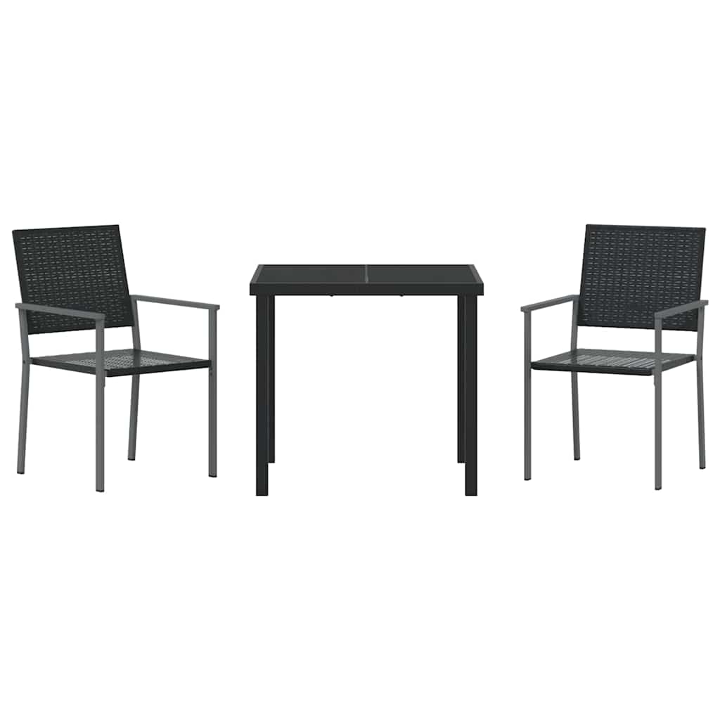 Set da Pranzo per Giardino 3 pcs Nero Poly Rattan - homemem39