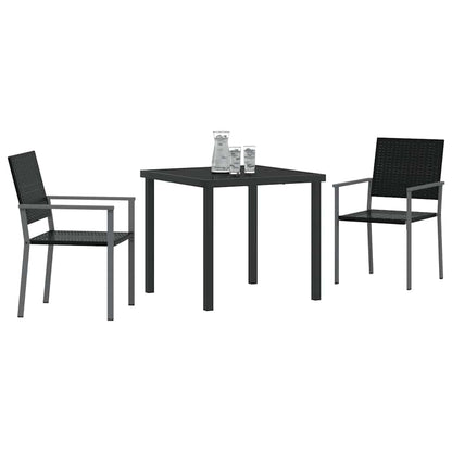 Set da Pranzo per Giardino 3 pcs Nero Poly Rattan - homemem39