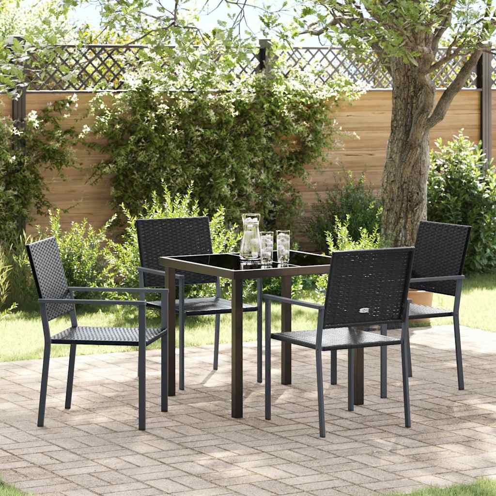 Set da Pranzo per Giardino 5 pcs Nero Poly Rattan - homemem39