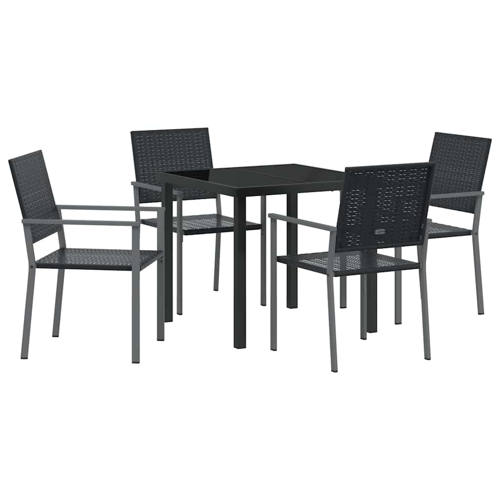 Set da Pranzo per Giardino 5 pcs Nero Poly Rattan - homemem39