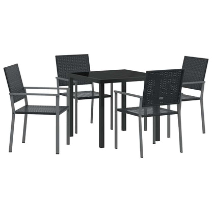 Set da Pranzo per Giardino 5 pcs Nero Poly Rattan - homemem39