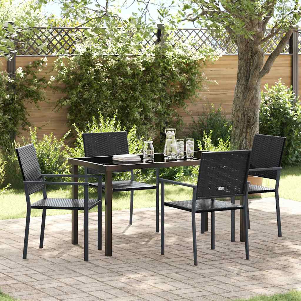 Set da Pranzo per Giardino 5 pcs Nero Poly Rattan
