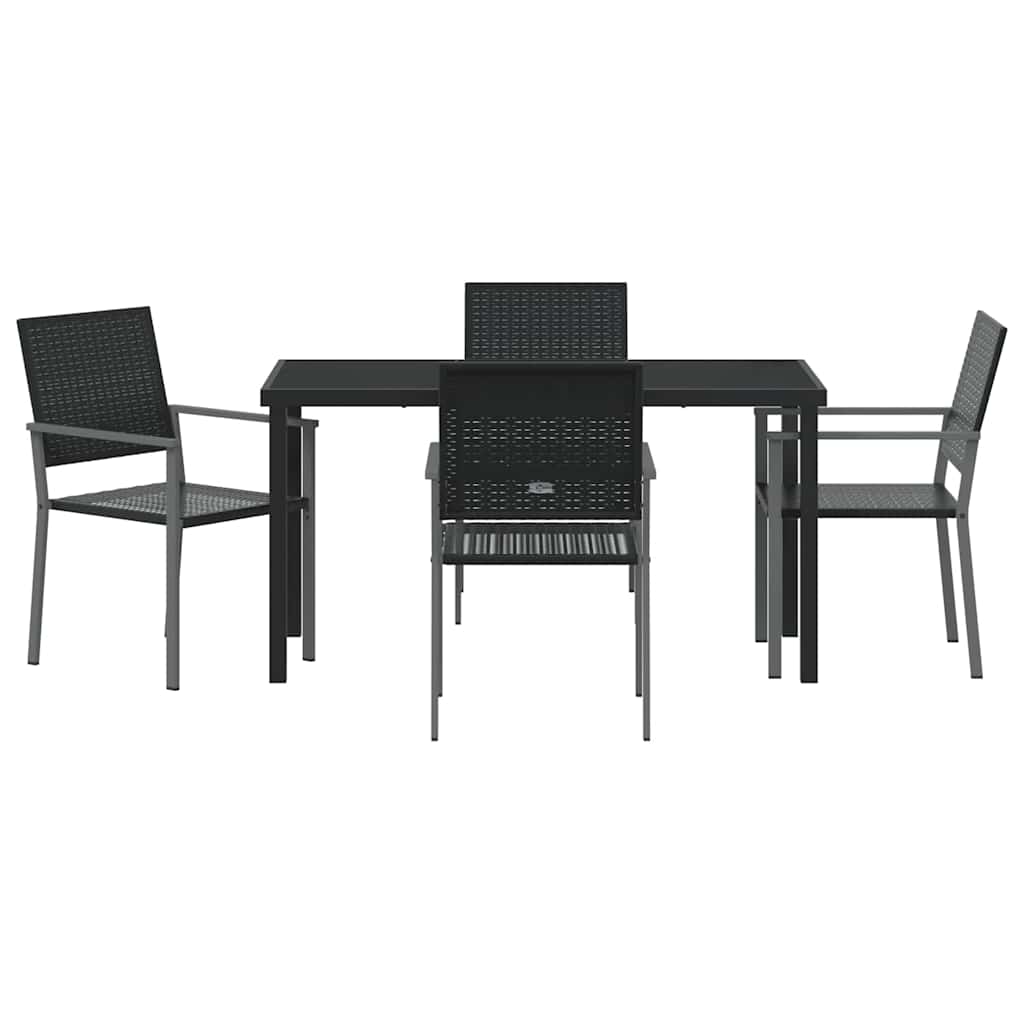 Set da Pranzo per Giardino 5 pcs Nero Poly Rattan
