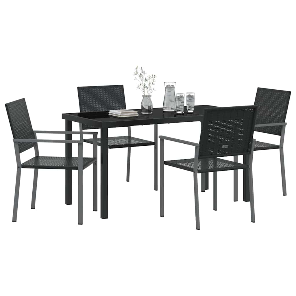 Set da Pranzo per Giardino 5 pcs Nero Poly Rattan