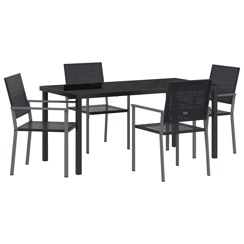 Set da Pranzo per Giardino 5 pcs Nero Poly Rattan - homemem39