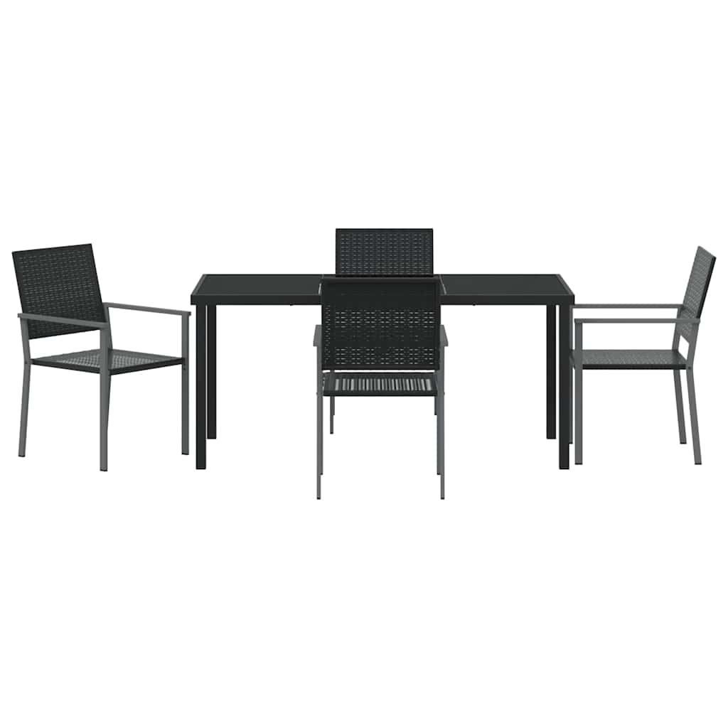 Set da Pranzo per Giardino 5 pcs Nero Poly Rattan - homemem39