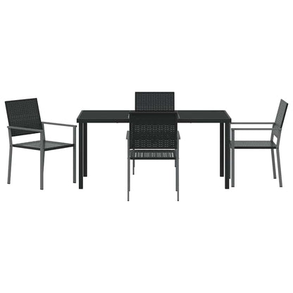 Set da Pranzo per Giardino 5 pcs Nero Poly Rattan - homemem39